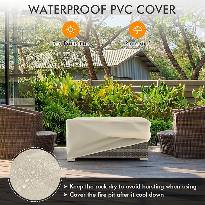 Tangkula 2 Piece Outdoor Propane Fire Pit Table Set with Hideaway Propane Tank Holder, 40,000 BTU Rattan Wicker Fire Pit Table with Lava Rocks, Waterproof Cover, Ideal for Backyard, Patio (Mix Grey)