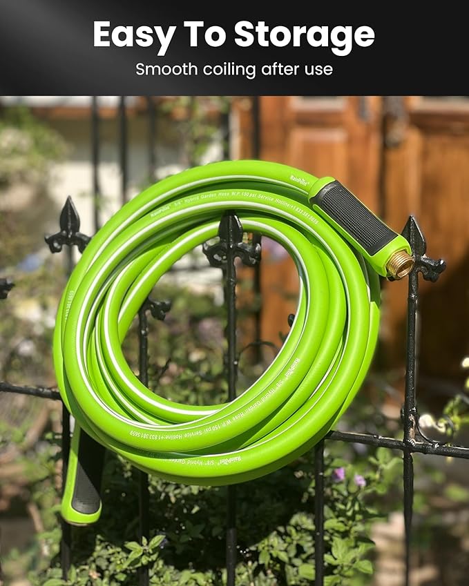 RAINPOINT Garden Hose 25ft - Flexible Heavy Duty Water Hose with Swivel Handle - lightweight, Hybrid Rubber, 5/8", Male to Female