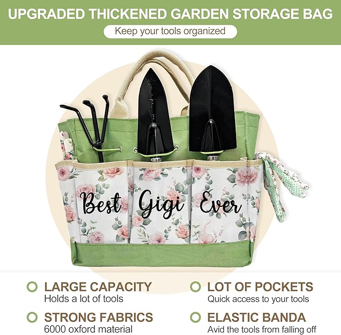 Gifts for Gigi, Christmas Gardening Kit Gigi Gifts from Grandkids Floral Gardening Tools and Durable Garden Tools Organizer Tote, Ideal Gardening Gift for Women on Birthday Plant Lover Present