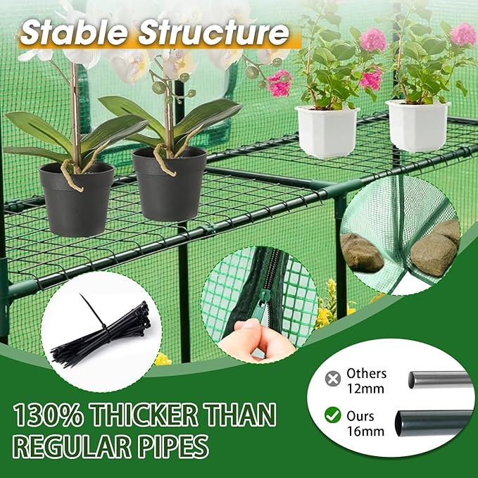 Greenhouse, 56×28×76" Walk in Greenhouse, Portable Green House for Outdoors with Thicken PE Cover, 3 Tiers 8 Shelves for Plants, Flowers, Seedling (Green, 56x28x76 inch)