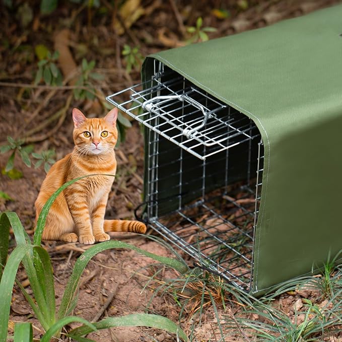 Trap Cage Cover,ONLY Cover, Cage not Included, Heavy Duty Animal Trap Cage Cover Small Animal Trap Cover for 1-Door Humane Cat Trap 32 x 10 x 12inch (Army Green，ONLY Cover, Cage not Included)