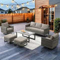 HUMMUH 6 Piece Patio Furniture Set Outdoor Sectional Sofa,High Back Patio Swivel Rocker Chairs with Ottomans Coffee Table for Porch,Garden,Backyard