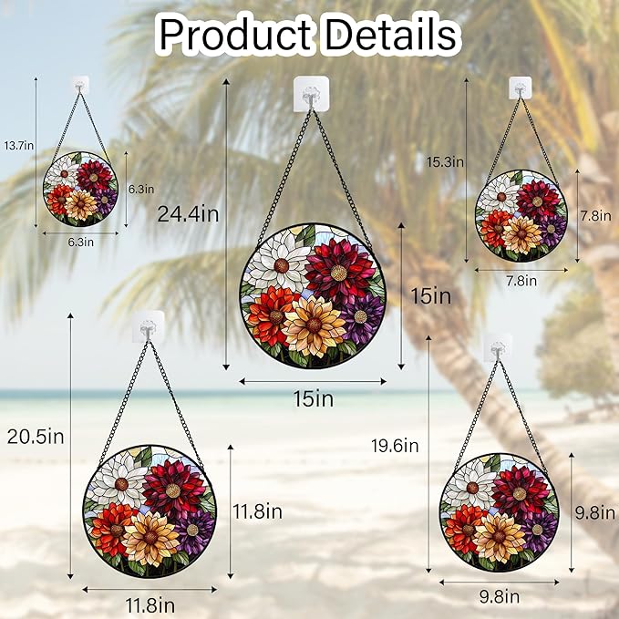 AMDERVEN Stained Glass Window Hanging, Colorful Flowers Sun Catcher for Window Door Home Decor Plant Suncatcher Christmas Mother's Day Birthday Gifts for Women Men Mom and Nana 6.3 in