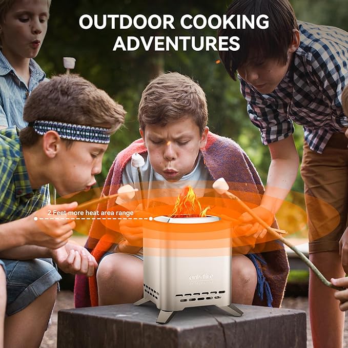 ONLYFIRE OUTDOOR LIVING 2-in-1 Smokeless Fire Pit with Pot Bracket & Carry Bag, Portable Camping Stove Wood Burning Mini Tabletop Fireplace for Patio Backyard RV Tailgating, Sliver 7.8", #FP051