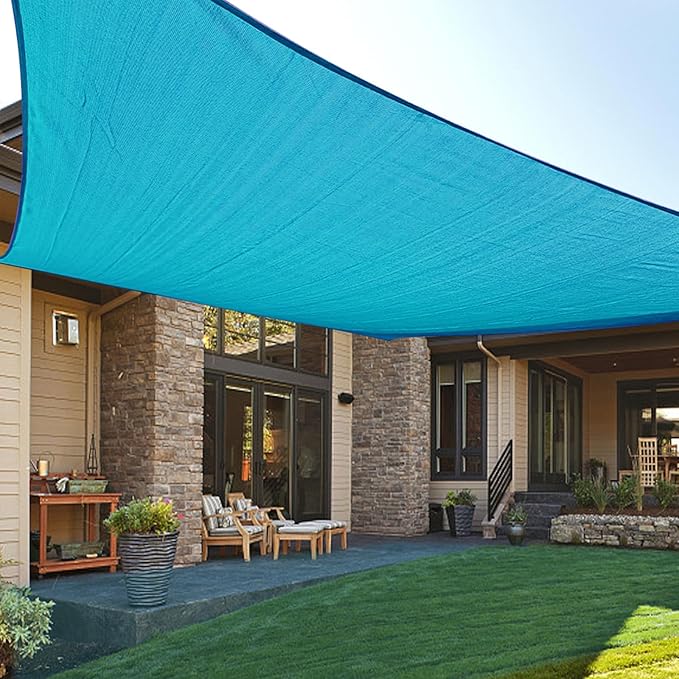 LOVE STORY Custom Size 8'x20' Turquoise Blue Sun Shade Sail Rectangle UV Block Canopy Patio Sail Sunshades Fabric for Outdoor Garden Carport (We Make Custom Size)