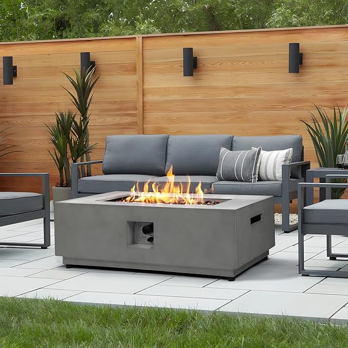 42 Inch Outdoor Propane Fire Pit Table, Modern Gas Fire Pits for Outside Patio, CSA Certified Ignition Systems Firepit, 50,000 BTU Rectangule Fire Table for Garden Backyard Deck