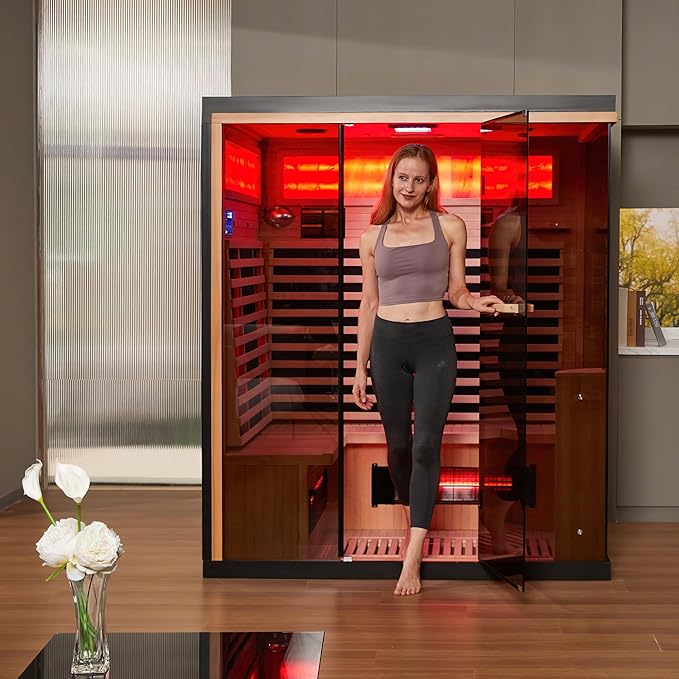Full Spectrum Infrared Sauna, 3-4 Person Home Sauna with 6 Heating Tubes&4 Carbon Plates,Indoor Dry Sauna with Himalayan Salt Panel and LCD Control Panel