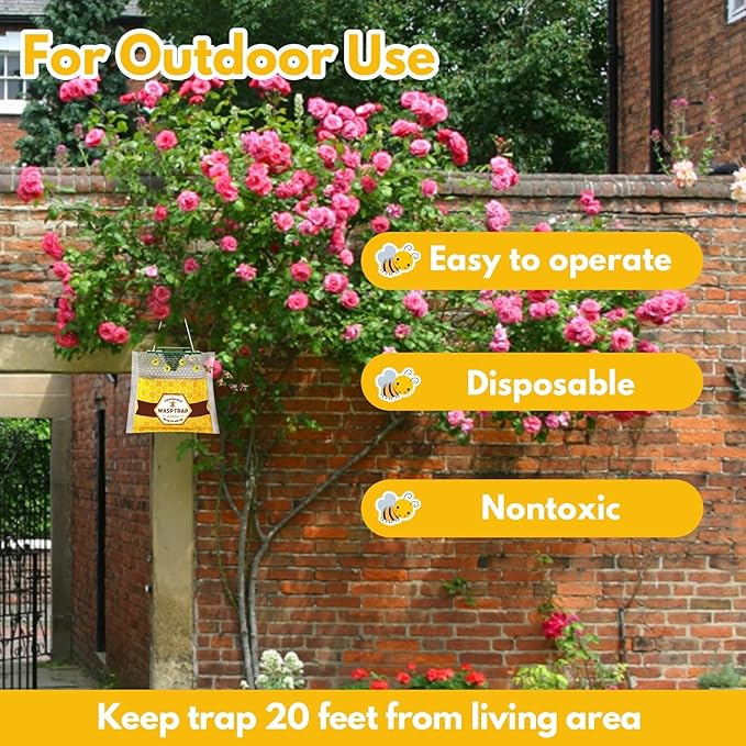 8 Pack Disposable Wasp Traps Outdoor Hanging Carpenter Bee Traps for Outside Yellow Jackets Trap Hornet Trap Wasp Killer Bug Flies Garden