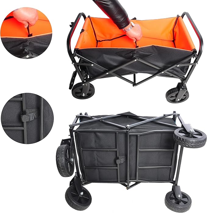 Collapsible Folding Wagon Garden Shopping Beach Cart,Heavy Duty Utility Buggy with Big Wheels,Adjustable Handle and Cup Holder,for Sand,Camping,Outdoor,30.31",Yellow+Black