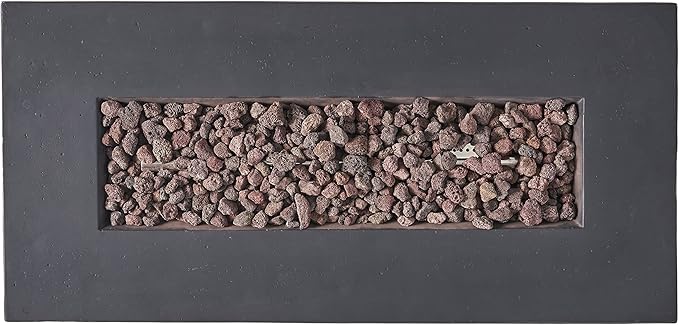 Outdoor Propane Fire Pit Table for Outside Patio, 40 Inch Concrete Fire Pit Table, Rectangle Gas Fire Pit for Garden, Pool, Backyard, 40,000 BTU, Free Lava Rocks, Dark Gray