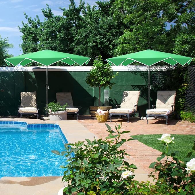 PHI VILLA 10ft Patio Umbrellas with 24 pcs LED Solar Lights, Outdoor Market Table Lighted Umbrella with 8 Steel Ribs, Tilt for UV-Resistant, Lotus Leaf Shape Canopy, Green