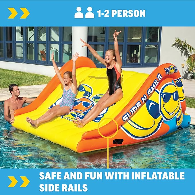 Wow Sports - Sports Slide N Smile - Inflatable Floating Giant Water Slide for Adults & Children - Pool Accessory - Perfect for Lake & Pool Parties - 2 Lanes (9 ft)
