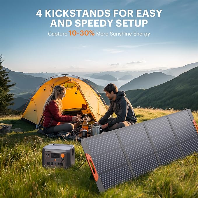 200 Watt Portable Solar Panel for Power Station,Camping Essentials, 20V Foldable Solar Charger with Solar Cable,23.5% High Efficiency IP67 Waterproof 4 Kickstands for RV Camping Gifts