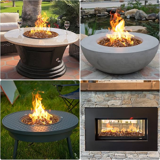 Onlyfire 10 pounds Fire Glass for Propane Gas Fire Pit, 1/4-Inch High Luster Fireplace Glass Rocks for Fire Pit Table, Copper