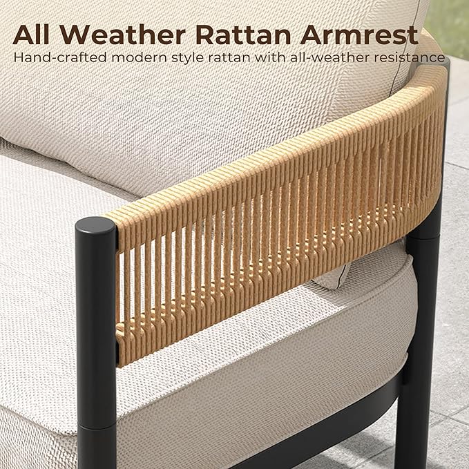 Grand patio 5-Piece Outdoor Furniture Set with Thick Cushions and Coffee Table, Wicker Sofa Conversation Set for Backyard, Natural