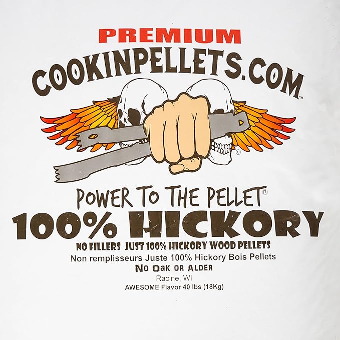 CookinPellets 40-Pound Premium Genuine Hickory Hardwood Grill Smoker Wood Pellets, No Bark, Fillers, and Flavor Oils, for Meat and Veggies (5 Pack)
