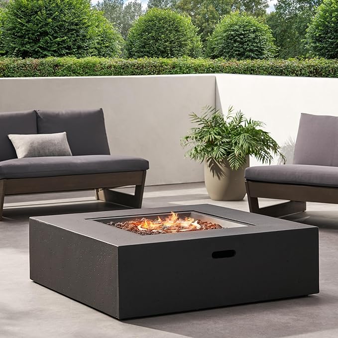 Merax 40-inch Modern Square MGO Propane Fire Pit Table, 50,000 BTU Outdoor Patio Heater with Exterior Tank Hookup, Concrete Firepit, Dark Grey