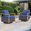 Rilyson Outdoor Patio Swivel Rocker Chairs - Wicker Rattan Patio Swivel Rocking Chairs Set of 2 with Metal Wide Armrest, Thick Cushions and Deep Seating for Deck Porch Sunroom Garden(Brown/Blue)