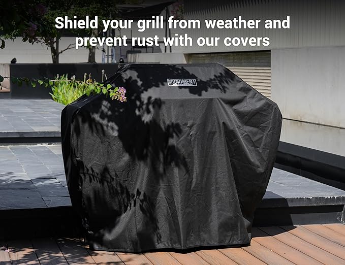 Monument Grills Outdoor Barbecue Stainless Steel 4 Burner Propane Gas Grill, 62,000 BTU Patio Garden Barbecue Grill with Side Burner, Infrared Technology and Knob Controls, Mesa415BZ with BBQ Cover