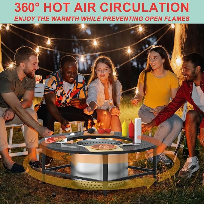 38 Inch Fire Pit Surround Tabletop for Solo Stove Bonfire/Ranger/Tiki Accessories, Smokeless Fire Pit Table & Dust Cover for Solo Stove and Other Wood Burning, Powder-Coated Steel Stove Table Surround