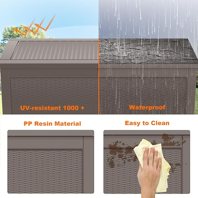 267 Gallon Deck Box Large Outdoor Storage for Patio Furniture,Outdoor Cushions,Garden Tools and Pool Supplies,Waterproof,Resin,Lockable(Grey Rattan)