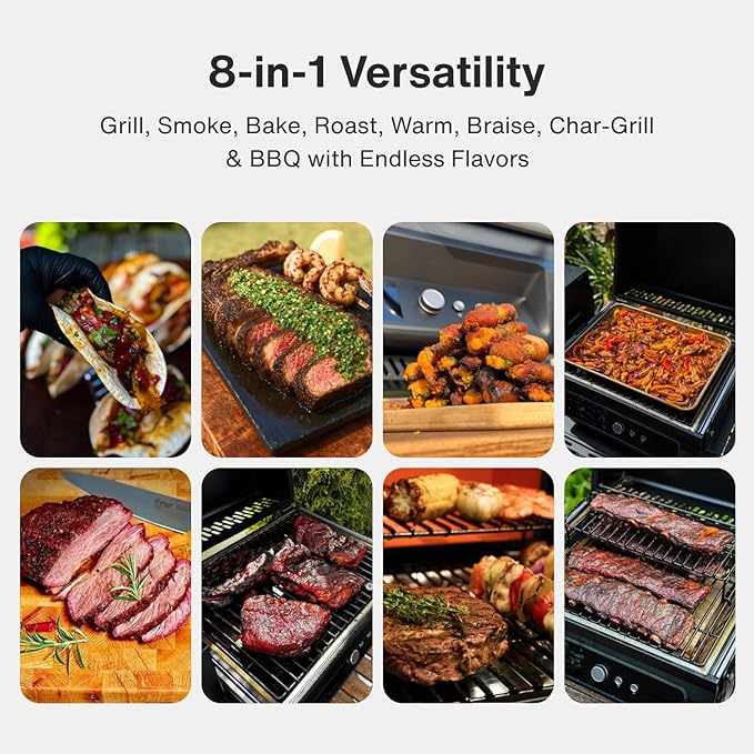 ASMOKE Essential Full Grilling Combo - Smart Portable Wood Pellet Grill & Smoker with 5" LCD Screen, 8-in-1 Grill, 8H Battery, Effortless Cleaning, Wi-Fi Smart Control,271 sq.in, Fit for Family BBQ