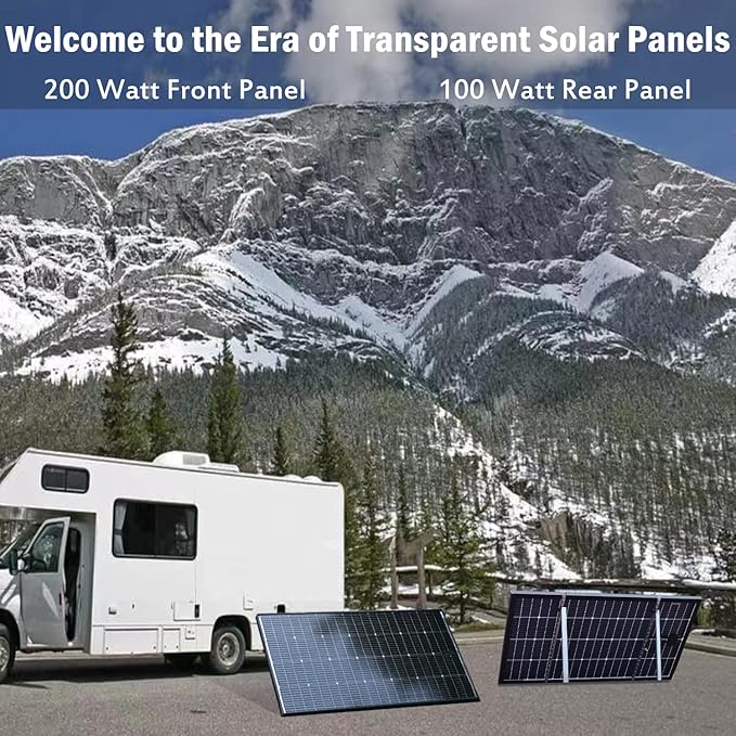 JJN Bifacial 200 Watt Solar Panel 12V 10BB Monocrystalline Solar Panels High Efficiency Solar Module for RV Home Battery Charging Farm Trailer Camper Marine Off Grid System Single Piece