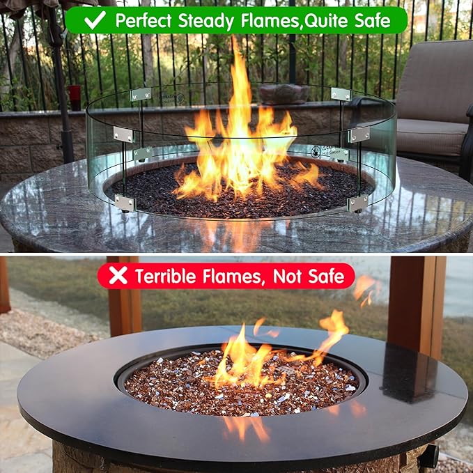 Skyflame 47" Round Fire Pit Glass Wind Guard, Thick & Clear Tempered Glass Fire-Resistant Wind Screens with Bracket & Feet, for Outdoor Fire Table/Fire Pit Pan