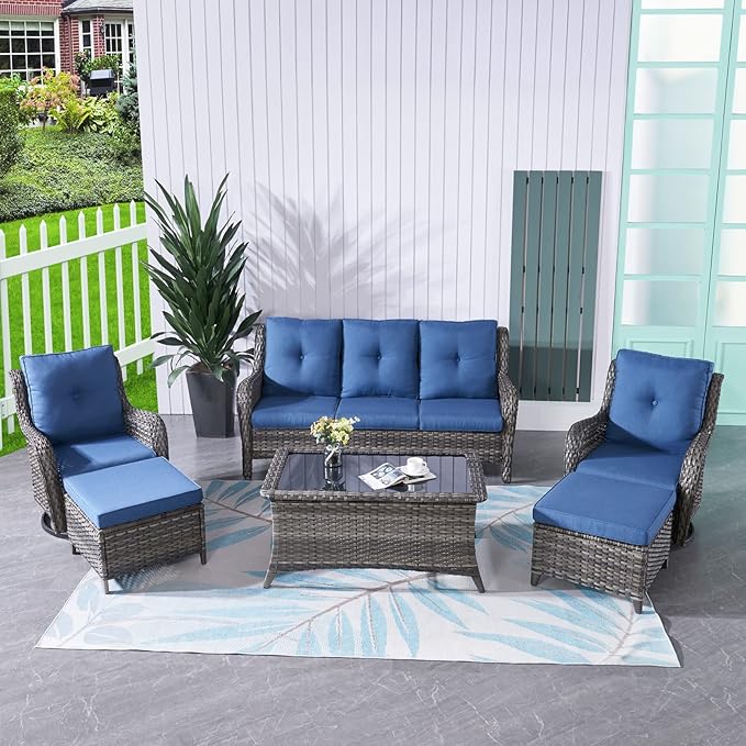 HUMMUH 3 Piece Patio Furniture Set All Weather Wicker Outdoor Sectional Sofa Manual Weaving Rattan High Curved Back Patio Couch with Ottomans