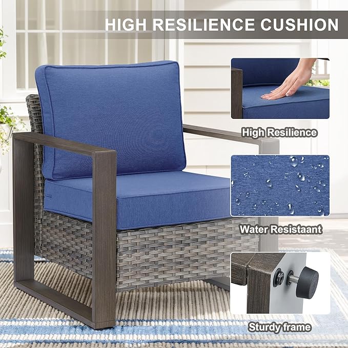 Belord Patio Wicker Chairs Set of 2-350 LBS Weight Capacity Wicker Outdoor Club Chair Set with Metal Wide Armrests for Porch Deck Sunroom Backyard