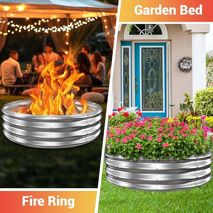 48 Inch Large Outdoor Fire Pit Ring,Heavy Duty High Heat Resistant Wood Burning Firepit for Outside,12" Tall,Galvanized Steel Outdoor Fireplace & Fire Pits Bowl for Backyard Bonfire, Patio,Camping