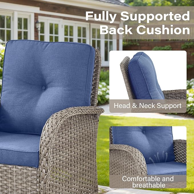 Belord 7 Pieces Patio Furniture Set with Fire Pit Table - 4 Outdoor Swivel Rocker Chairs with 50000BTU Propane Fire Table and 2 Side Table, Outdoor Conversation Set for Casual Gathering Gray
