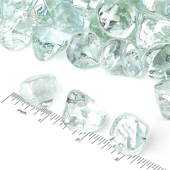 onlyfire 10-Pounds Fire Glass Diamonds for Propane Fire Pit, 1 Inch Reflective Firepit Glass Rocks Stones for Gas Fireplace and Fire Pit Table, Crystal Ice