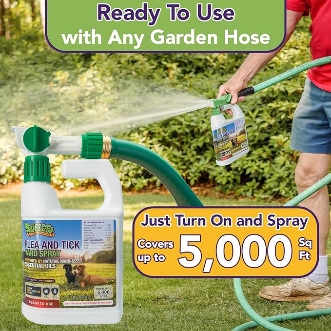Trifecta Flea and Tick Ready to Use Outdoor Spray for Yards | All Natural Flea and Tick Prevention for Yards with Essential Oils | Pet and Family Safe | Hose-End Sprayer for up to 5,000 Sq Ft
