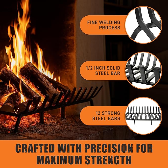 Lifetime Fireplace Grate 36 Inch - Black | Heavy-Duty Deep Fireplace Log Holder | Alternative to Cast Iron Fireplace Grate | Heat-Resistant 53 Lb Basket Style Grate