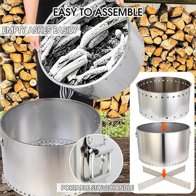 27" Smokeless Fire Pit, Wood Burning Camping Stove with Removable Stand & Ash Pan, Portable Outdoor Bonfire Fire Pit, Stylish Practical Solo Stoves for Camping Backyard Patio Beach