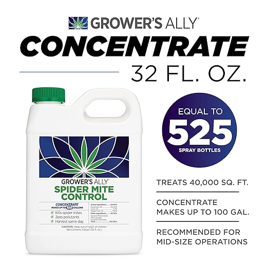 Grower's Ally Spider Mite Control Concentrate - Natural Insecticide & Spider Mites Killer for Plants Indoor & Outdoor - OMRI Listed Garden Pest Control - Bee, Pet & Kid Safe - 1 Qt, Makes 100 Gallons