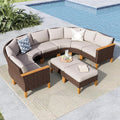 MFSTUDIO 9 Pieces Wicker Patio Furniture Set, All-Weather Rattan Outdoor Conversation Half-Moon Curved Sectional Sofa Set for Garden, 4 x Curved Sofa, 1 x Armless Couch, 2 x Ottomans, 2 x Corner Chair
