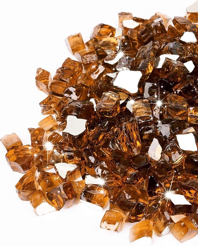 GASPRO 10 lbs Fire Glass for Propane Fire Pit, 1/2-Inch Reflective Fireplace Glass Rocks for Fire Pit Table, Copper