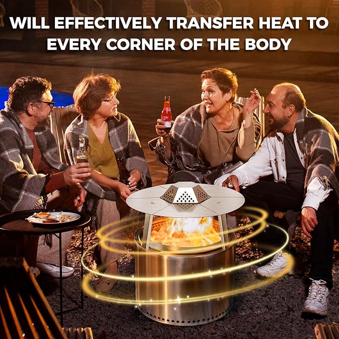 Fire Pit Heat Deflector for Solo Stove Yuokon 1.0/2.0 and Other 27" Fire Pit, with 3 Legs 304 Stainless Steel for Solo Stove Accessories, for Outdoor Firepit Captures and Redirects Warmth.