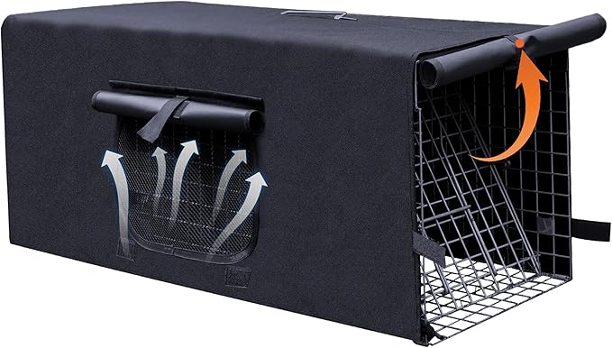 Upgraded Live Animal Trap Cage Cover with Window, Cat Trap for Stray Cats 32 Inch Heavy Duty Folding Skunk Traps with Real Door for Raccoons, Opossums, Groundhogs, Skunks, Squirrels (Only Cover)