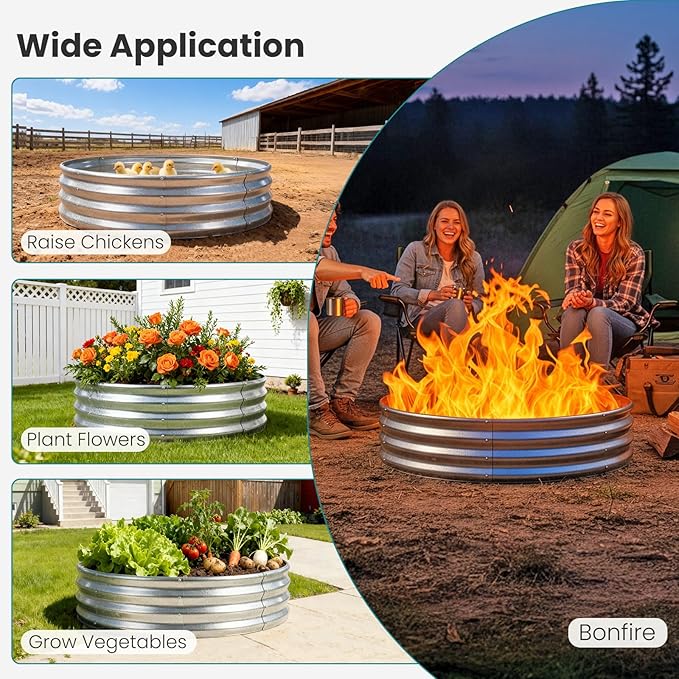 OLIXIS 3FT Round Fire Ring Pit, Outdoor Camp Firepit, Heavy Duty Galvanized Steel 36 Inch Foldable Outside Wood Burning Bonfire Fire Pit Ring for Camping, Backyard, Garden, Beach, Yard Gatherings
