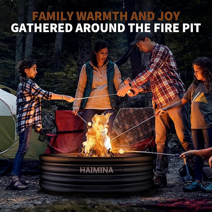 48 Inch Fire Pit Ring,Large Fire Pit for Outside Wood Burning, Fire Pits & Outdoor Fireplaces with High-Temperature Coating for Backyard, Bonfire, Camping, Beach(4x4 FT)