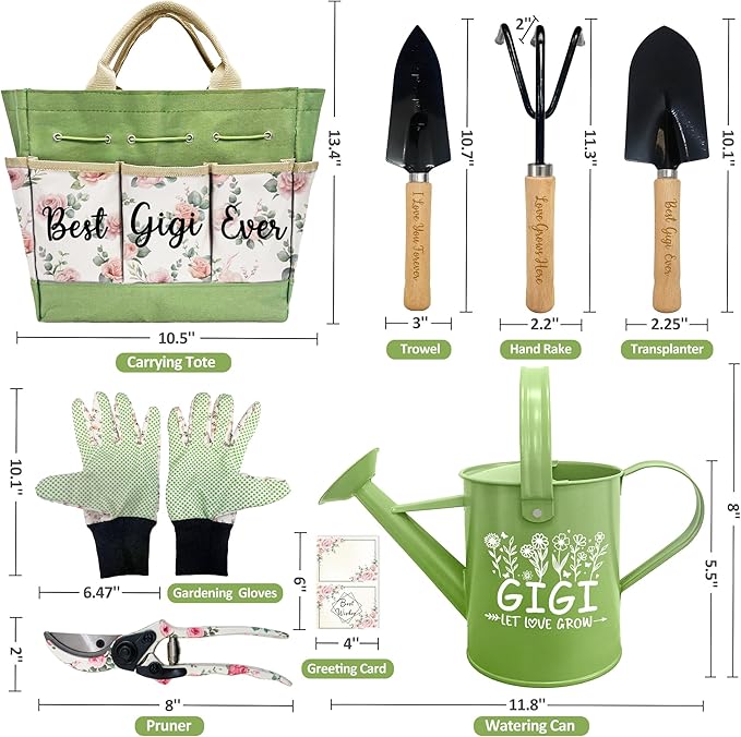 Gifts for Gigi, Christmas Gardening Kit Gigi Gifts from Grandkids Floral Gardening Tools and Durable Garden Tools Organizer Tote, Ideal Gardening Gift for Women on Birthday Plant Lover Present
