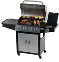 MASTER COOK 4 Burners Gas Grill, 518 Sqin Cooking Area, 52,000 BTU Propane Grill with Side Burner, Stainless Steel Cabinet Grill, Silver & Black