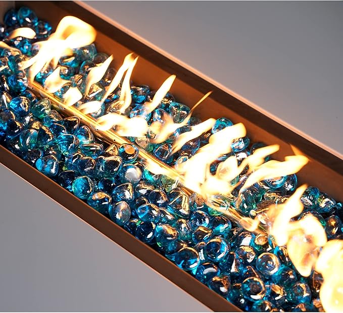 onlyfire 10-Pounds Fire Glass Diamonds for Propane Fire Pit, 1 Inch Reflective Firepit Glass Rocks Stones for Gas Fireplace and Fire Pit Table, Caribbean Blue Luster