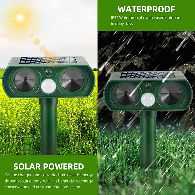 4 Pack Ultrasonic Animal Repeller Outdoor Cat Repellent Solar Deer Repellent Devices Waterproof, Motion Activated Animal Deterrent Devices to Scare Cat Squirrel Rabbit Raccoon Skunk for Yard Garden
