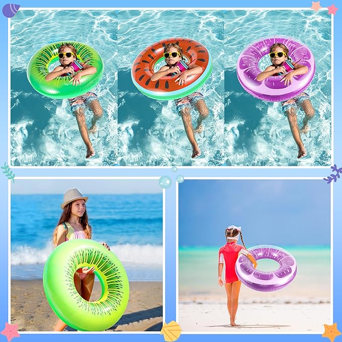 FindUWill 6 Pack Pool Floats Kids, Pool Swim Tubes Rings(4 Pack) - 4Pcs Inflatable Big Floaties Beach Swimming Toys with 2Pcs Beach Balls for Adults Raft Floaties Toddlers