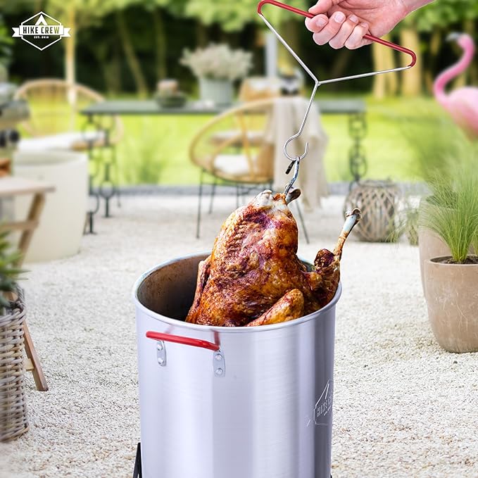 Hike Crew Outdoor Turkey Fryer Kit - Complete Kit for Steaming, Boiling & Frying with 30Qt Boiler Pot, 10Qt Fryer Pot, Fry Baskets, Stand, 2 Thermometers, Injector, Gloves, Storage Cover & More