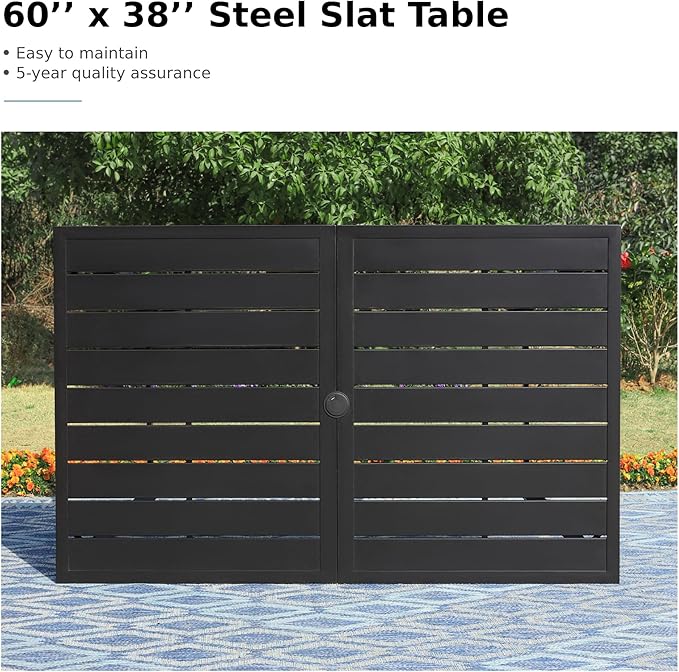 MFSTUDIO Outdoor Patio Dining Table, 6 Person Metal Patio Furniture Table with 1.57" Umbrella Hole for Deck,Backyard,Lawn,Garden (Black)